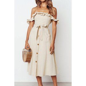 Beige Off The Shoulder Smocked Dress Size XL